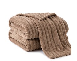 Cheqo® Fleece Deken - Plaid - Fleece Plaid met Ribstof - 2 Persoons Deken - Lits-Jumeaux Plaid - XL Deken - Bedsprei - Woondeken - Knuffeldeken - Bankdeken - Plaid voor Bank - Grand Foulard - Sprei - Taupe Plaid - Deken voor Bed - Fleece Blanket
