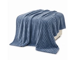 Cheqo® Fleece Deken - Plaid - Fleece Plaid met Ribstof - Woondeken - Knuffeldeken - Bankdeken - Plaid voor Bank - Grand Foulard - Sprei - Heerlijk Zacht en Warm - Petrol Plaid - Petrolblauwe Deken voor Bed en voor Woonkamer - Fleece Blanket