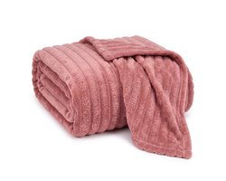 Cheqo® Fleece Deken - Plaid - Fleece Plaid met Ribstof - XXL Deken - 2 Persoons Deken - Lits-Jumeaux Plaid - Woondeken - Knuffeldeken - Bankdeken - Grand Foulard - Bedsprei - Sprei - Roze Plaid - Deken voor Bed en Woonkamer - Fleece Blanket