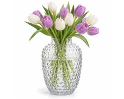 Cheqo® Glazen Vaas met Bubbels Transparant - Bloemenvaas - Bolle Vaas voor Droogbloemen, Pampasgras en Kunstbloemen - Boeketvaas - Tafeldecoratie voor Eettafel en Salontafel - Woondecoratie - Woonaccessoires