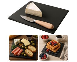 Cheqo® Granieten Snijplank - Graniet Snijplank Zwart - Duurzaam en Stijlvol - Luxe Kaasplank - Serveerplateau Steen