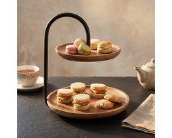 Cheqo® Houten Etagère - Serveertoren voor High Tea en Feestdagen - Hapjesschaal voor Tapas en Borrel - Decoratieve Serveerschaal - Presenteerstandaard voor Woonkamer en Keuken - Decoratie Woonaccessoire Hout - Etagere Tafelmodel