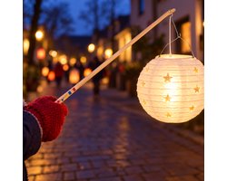 Cheqo® Houten Lampionstokje met LED Lichtje en Haak - Sint Maarten - Lampion Lampje - Lampionhouder voor Kinderen - Lantaarnstok - 11 November - Lampionnenoptocht - Lampion Knutselen - Halloween - Feestartikelen