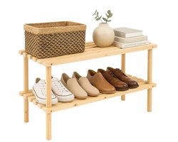 Cheqo® Houten Schoenenrek - 2 Niveaus - Schoenen Opbergen - FSC-Keurmerk - Duurzaam Hout - Compacte Afmetingen - Nette Uitstraling - Ruimtebesparend Ontwerp - Voor 6 Paar Schoenen - Schoenen Organizer - Duurzame Materialen