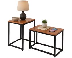 Cheqo® Industriële Bijzettafels Set - Bijzettafel Set - Bijzet Tafel - Salontafel Industrieel - Verstelbaar & In Elkaar Schuifbaar - MDF & Metaal