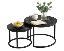 Cheqo® Industriële Bijzettafels Set - Modern Design - Bijzettafel Set - Bijzet Tafel - Salontafel Industrieel - Zwart MDF & Metaal