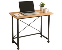 Cheqo® Inklapbare Wandtafel - Bijzettafel - Laptop Tafel - Haltafel - Bedtafel - Zwart Metaal - Met Wielen