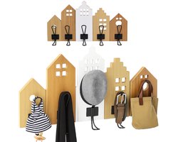 Cheqo® Kapstok Met Huisjes - Wandkapstok - Kapstok Met Haken - Decoratieve Kapstok - Huisjes Design - Kapstok Voor Hal - Kapstok Voor Kinderkamer - Moderne Kapstok - Compacte Kapstok - Jas Ophangen - Garderobe