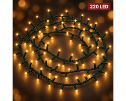 Cheqo® Kerstboomverlichting 220 LED - 5 Meter - Extra Warm Wit - Kerstverlichting - Kerstlampjes - Groen Snoer - Lichtsnoer - LED Verlichting voor Binnen en Buiten - Sfeerverlichting - Feestverlichting - Lichtslinger - Dimbaar met Timer - IP44