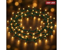 Cheqo® Kerstboomverlichting 220 LED - 5 Meter - Warm Wit - Kerstverlichting - Kerstlampjes - Groen Snoer - Lichtsnoer - LED Verlichting voor Binnen en Buiten - Sfeerverlichting - Feestverlichting - Lichtslinger - Dimbaar met Timer - IP44