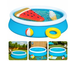 Cheqo® Kinderzwembad – Opblaasbare Rand – Stevig PVC – Bovengronds Zwembad – Opblaasbad - Snel Opzetten Zonder Gereedschap – Inclusief Reparatiesticker