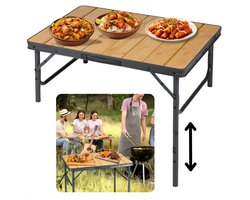 Cheqo® Klapbare Bamboe Campingtafel - Inklapbare Camping Tafel - Balkontafel - Tuintafel - Lichtgewicht en Opvouwbaar - Aluminium Frame