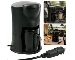 Cheqo® Koffiezetapparaat voor Auto 12V - Draagbare Koffiemachine met Autostekker – Reiskoffiezetapparaat voor Kamperen, Caravan & Vakantie – Compacte Elektrische Koffiezetter – Koffie Onderweg – Espressomachine 12V