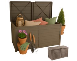Cheqo® Kussen Opbergbox - Kussenbox - Tuinkussenbox - Tuinkussen Box - Weerbestendig & Verrijdbaar - Opbergbox Tuin voor Buiten - 420 L - Taupe