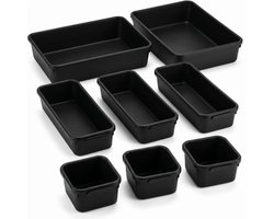 Cheqo® Lade Organizer Set van 8 - Opbergbakjes - Lade Verdeler - Lade Bakjes - Make Up Organizer - Keuken - Bureau - Badkamer - Stapelbaar - Ladeverdeler - Organizer Bakjes - Zwart - Keukenlade - Bestek Organizer - Opbergsysteem - Lade Indeling