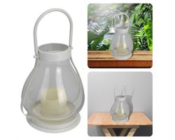 Cheqo® Lantaarn met LED-kaars - Tafel Lantaarn - Tafellamp - Glazen lantaarn met metalen frame - Aan/Uit schakelaar - 22/34cm hoog - 18cm diameter glas - Op Batterijen