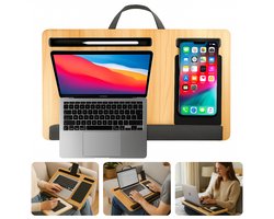 Cheqo® Laptopkussen - Schootkussen - Schoot Dienblad - Kniekussen - Laptoptafel - Laptray - Houten Schoottafel met Polssteun - Bedtafel - Schootdienblad - Inclusief Muispad