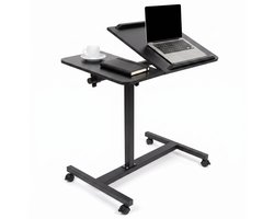 Cheqo® Laptoptafel - Hoogte Verstelbaar - Verrijdbaar op Wielen - Kantelbaar Tafelblad - Ergonomisch Notebook Standaard - Bijzettafel en Bedtafel - Bureau met Zwenkwielen - Laptopstandaard