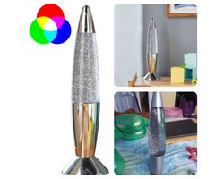 Cheqo® LED Glitterlamp - Glitter Lamp - Multicolor - Nachtlamp Kind - Sfeerverlichting 35 cm - Zilver