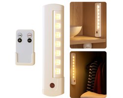 Cheqo® LED Kastverlichting met Bewegingssensor - Oplaadbaar Via USB - Dimbaar Met Afstandsbediening - Draadloze Kastverlichting - 180° Draaibaar - Kledingkast Verlichting - Wit LED Licht - Kast Lamp - Lampje voor Kast - Kast Verlichting
