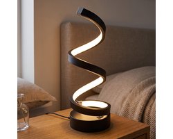 Cheqo® LED Tafellamp - Spiraal Tafellamp - Modern Spiraal Design - Dimbaar - Touch Bediening - Bureaulamp - Sfeerlamp - Nachtlamp - Bedlampje voor Slaapkamer en Woonkamer - Decoratieve Verlichting voor Nachtkastje - Zwart - USB