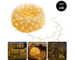 Cheqo® LED Verlichting - 180 LED Lampjes - Warm Wit - Lichtfuncties - Timer Functie - 13.5 Meter Lichtsnoer - Kerstboomverlichting Transparant Snoer - Binnen En Buiten - IP44 Adapter - Kerstverlichting - Lichtslinger - Sfeerverlichting - Kerstlampjes