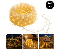 Cheqo® LED Verlichting - 240 LED Lampjes - Warm Wit - Lichtfuncties - Timer Functie - 18 Meter Lichtsnoer - Kerstboomverlichting Transparant Snoer - Binnen En Buiten - IP44 Adapter - Kerstverlichting - Lichtslinger - Sfeerverlichting - Kerstlampjes