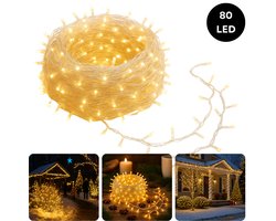 Cheqo® LED Verlichting - 80 LED Lampjes - Warm Wit - Lichtfuncties - Timer Functie - Kerstboomverlichting Transparant Snoer - Binnen En Buiten - IP44 Adapter - Kerstverlichting - Lichtslinger - Sfeerverlichting - Kerstlampjes