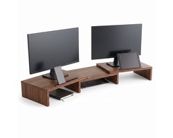 Cheqo® Monitor Standaard - Monitorstandaard voor 2 Schermen - Monitor Verhoger - Monitorverhoger - Beeldschermverhoger - Beeldscherm Verhoger - Monitorhouder - Verstelbaar - Uitschuifbaar - Bureau Organizer - Laptop Standaard - Ergonomisch
