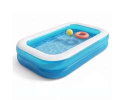 Cheqo® Opblaasbaar Zwembad - Familiezwembad - Rechthoekig Zwembad voor Kinderen en Volwassenen - Zwembad voor in de Tuin - Opblaaszwembad - Kinderbad - Kinderzwembad - Buitenzwembad - Zwembad met Zitrand - Zwembaden - Zwembadje - XL Zwembad