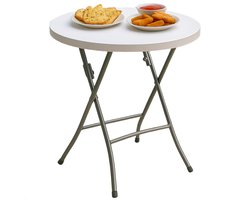 Cheqo® Opvouwbare Bartafel Ø80x110 cm – Ronde Statafel Wit – Inklapbare Partytafel – Kunststof Tafelblad – Stalen Frame – Anti-Slip Poten – Weerbestendig – Klaptafel voor Binnen & Buiten – Draagvermogen 50 kg – Tuinfeest & Evenement