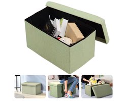 Cheqo® Opvouwbare Poef Met Opbergruimte - Groen - Grote Opbergbox - Organizer - Voetenbankje - Hocker - MDF en Katoen