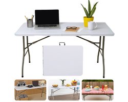 Cheqo® Opvouwbare Tafel – Inklapbare Klaptafel met Draaghandvat – Stevig Stalen Onderstel – Kunststof Tafelblad – Campingtafel - Buffettafel - Partytafel – Weerbestendig & Compact Koffermodel – Voor Binnen en Buiten