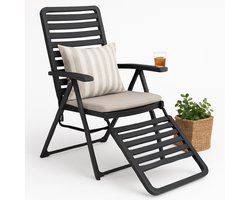 Cheqo® Opvouwbare Tuinstoel met Voetensteun - Camping Stoel - Zonnenbed - Tuin Stoel Lounge - Balkonstoel - Loungestoel - Aluminium Relaxstoel