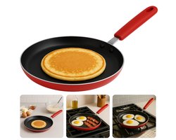 Cheqo® Pannenkoekenpan 24 cm - Pannenkoekpan PFAS Vrij - Crepe Pan - Koekenpan voor Pannenkoeken - Keramische Anti-aanbaklaag - Ook voor Inductie - Rood