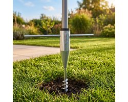 Cheqo® Parasolhouder - Grondanker - Grondpen - Parasolvoet - Parasol Grondanker - Parasol Grondpen - Grondboor - Schroef Grondanker - Grondbus - Parasol Haring - Bodemhuls - voor Tuin - Strand en Camping - Universeel met 5 Adapters