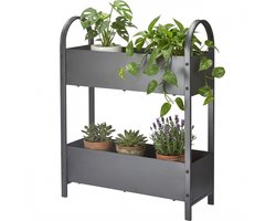 Cheqo® Plantenrek - Plantenstandaard 2 Lagen - Plantentafel - Bloemenrek - Bloemenstandaard - Plantenetagere - Etagere - Bloempothouder - Plantenhouder - Plantenbak - Bloementrap - voor Binnen en Buiten - Tuin en Balkon