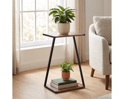 Cheqo® Plantenstandaard - Plantentafel - Bloempothouder - Plantenkruk - Plantenrek met 2 Niveaus - Plantenhouder - Plantentafeltje voor Binnen - Bloempot Standaard - Plantenzuil - Bijzettafel - Industrieel Design voor Woonkamer en Balkon