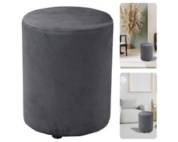 Cheqo® Poef Fluweel Grijs - Poefje - Bijzettafel - Voetenbankje - Stijlvolle Zitmeubel - Compact Design - Modern Interieur - Inclusief EBOOK