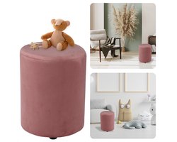 Cheqo® Poef Fluweel Roze - Poefje - Bijzettafel - Voetenbankje - Stijlvolle Zitmeubel - Compact Design - Modern Interieur