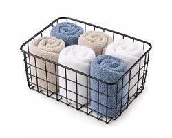 Cheqo® Rechthoekige Draadmand - Industriële Opbergmand - Metalen Mand - Kastmandje - Keukenkast Organizer - Sokkenmandje - Badkamer Organizer - Fruitmand - Opruimmandje - Wire Basket - Mat Zwart