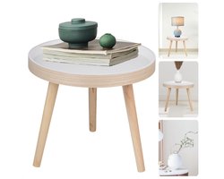 Cheqo® Ronde Bijzettafel Wit - Nachtkastje - Rond Tafeltje - Bijzet Tafel - Salontafel - Modern Design - Hout - Stijlvol en Functioneel