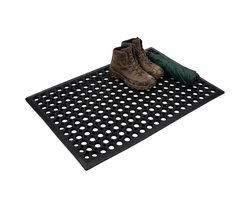 Cheqo® Rubberen Deurmat Buiten - Antislip Ringmat met Gaten - Schoonloopmat Zwart - Buitenmat - Vuilvangmat - Schraapmat - Voordeurmat - Entremat - Rubber Mat voor Buiten - Deurmat Rubber - Vloermat