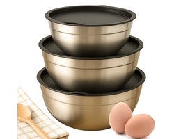 Cheqo® RVS Mengkommen Set - Mixkom - Beslagkommen Set - Mengkom Set - Beslagkom Stapelbaar en Met Deksel - 3-delig - RVS