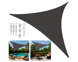 Cheqo® Schaduwdoek Driehoek - Schaduw Doek - Zonnescherm - Donkergrijs - UV-Beschermend - UPF 50+ - 100% Polyester - Zware Kwaliteit