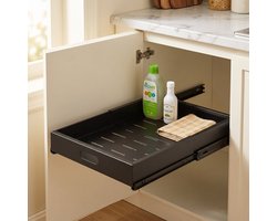 Cheqo® Schuiflade Keukenkast - Keukenkast Organizer - Uittrekbare Lade - Verstelbaar en Telescopisch - Gootsteenkast Organizer - Binnenlade Keuken - Keukenlade - Kast Organizer met Uitschuifbare Lade - Zonder Boren - Aanrecht en Lade Organizer