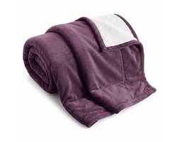 Cheqo® Sherpa Deken - Fleece Deken - Plaid - Fleece Plaid - Woondeken - Knuffeldeken - Bankdeken - Deken voor Bank en Bed - Dubbelzijdig - Flanel Deken - Winter Deken - Schapenvacht Deken - Teddy Deken - Sprei - Bedsprei - TV Deken - XXL - Paars