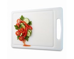 Cheqo® Snijplank - Kunststof Snijplank Wit met Handvat en Lekrand - Sapgroef - Plastic Snijplank - Keukenplank - Snijplank voor Vlees - Groente - Fruit en Vis - Broodplank - Serveerplank - Borrelplank - Tapasplank - Kaasplank - Grote Snijplank