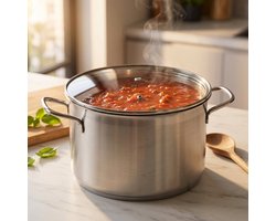 Cheqo® Soeppan RVS met Glazen Deksel - Inductie en Alle Warmtebronnen - Kookpan Vaatwasserbestendig - Roestvrij Staal - Inox - Soepketel - Aardappelpan - Pastapan - Sandwichbodem - Geschikt voor Gas Elektrisch en Keramisch Fornuis