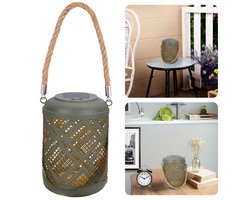 Cheqo® Solar Lantaarn - Grijze Decoratieve Buitenlamp - Tuinverlichting Zonneenergie - Tuinlantaarn - Tafellamp - Hanglamp - Weerbestendig
